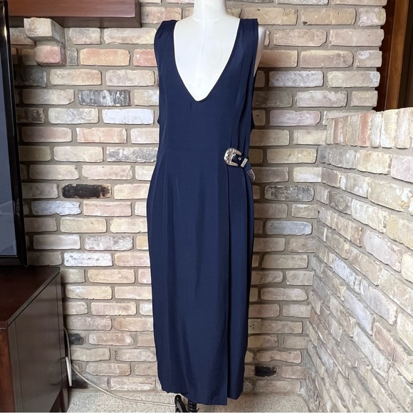 Scarlett Dresses Vintage Scarlett Navy Maxi Dress With Silver Belt